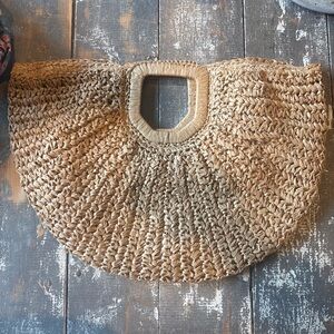 Handwoven Natural Straw Tote with Square Handles